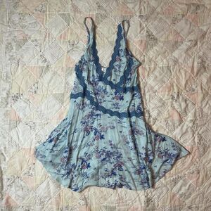 free people intimately slip trapeze blue floral lace fairy dress size small